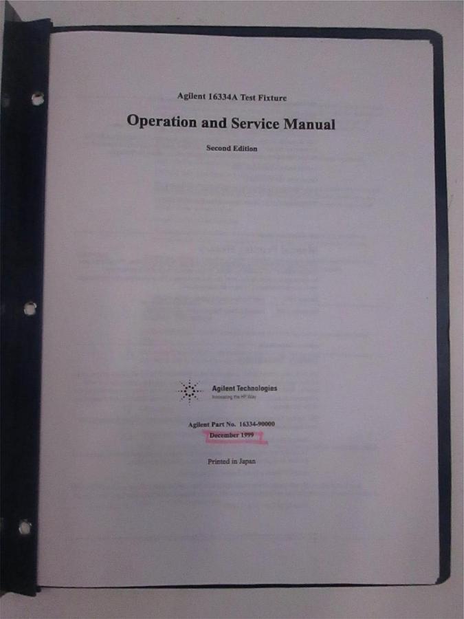 Used Agilent 16334A Test Fixture Operation and Service Manual, Used