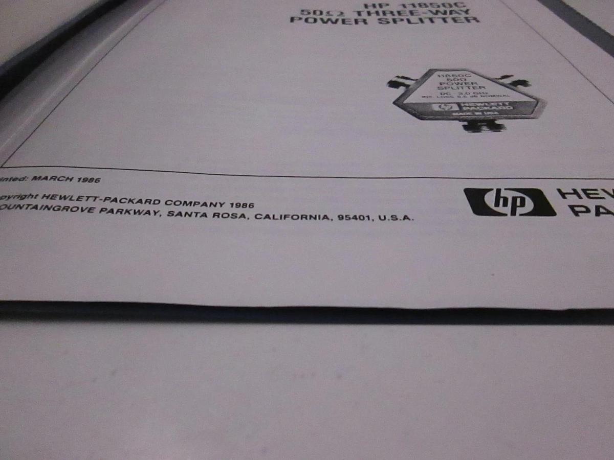 Used HP 11850C 50 Three-Way Power Splitter, Operating and Service Manual, Used