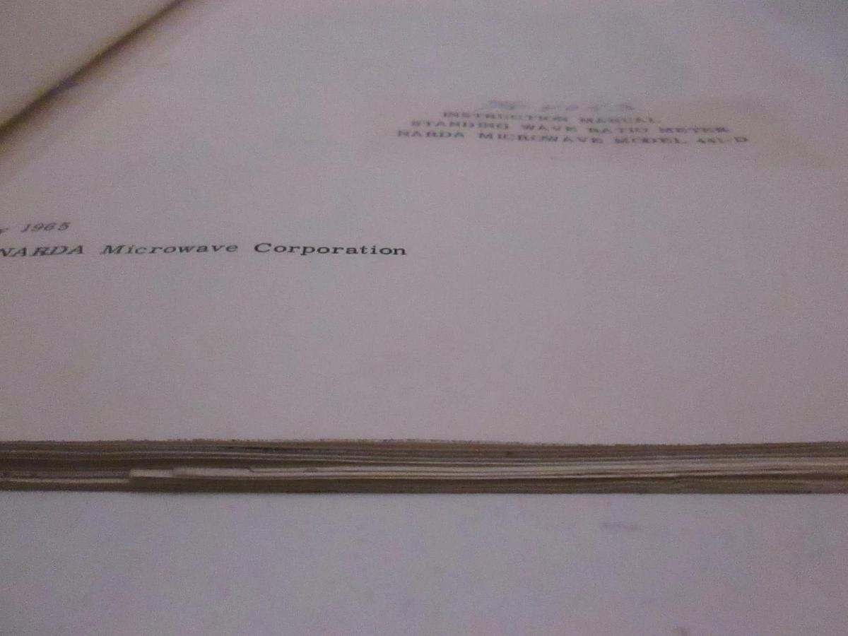 Used Narda Microwave Model 441-D Standing Wave Ratio Meter Instruction Manual, Used