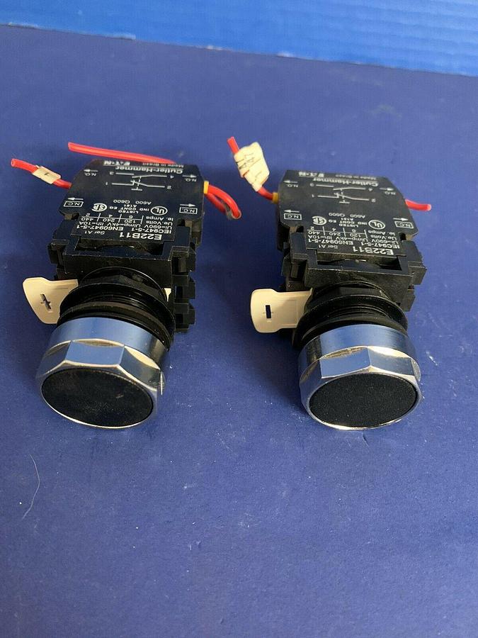 Used Cutler-Hammer E22B11 Contact w/ Black Flush Push Button, Lot of 2 Used