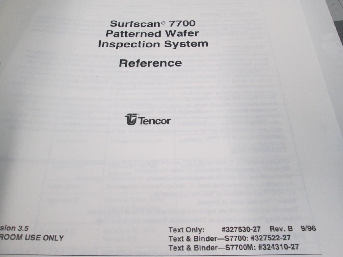 Used Tencor, Surfscan 7700, Patterened Wafer Inspection System Reference Manual, Used