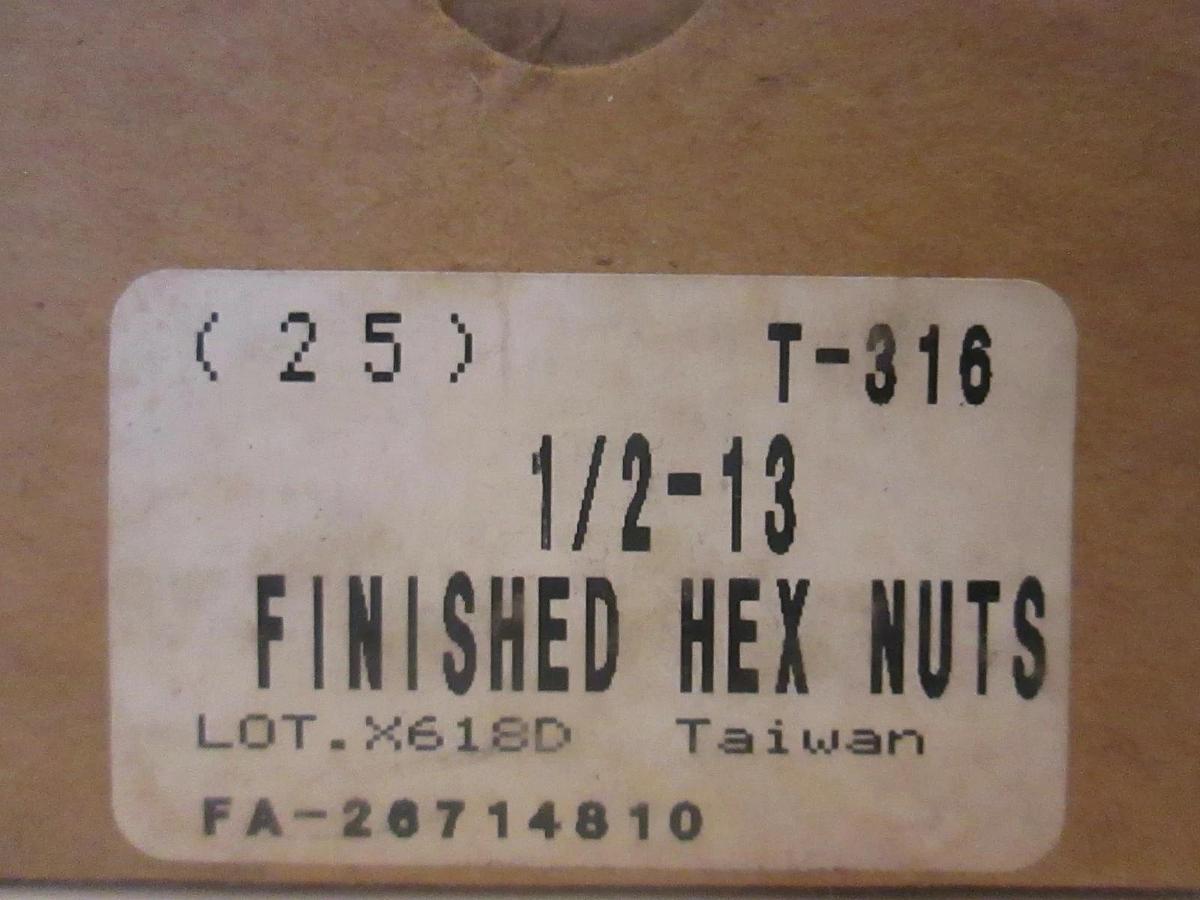 1/2-13, Finished Hex Nuts, New, Lot of 25