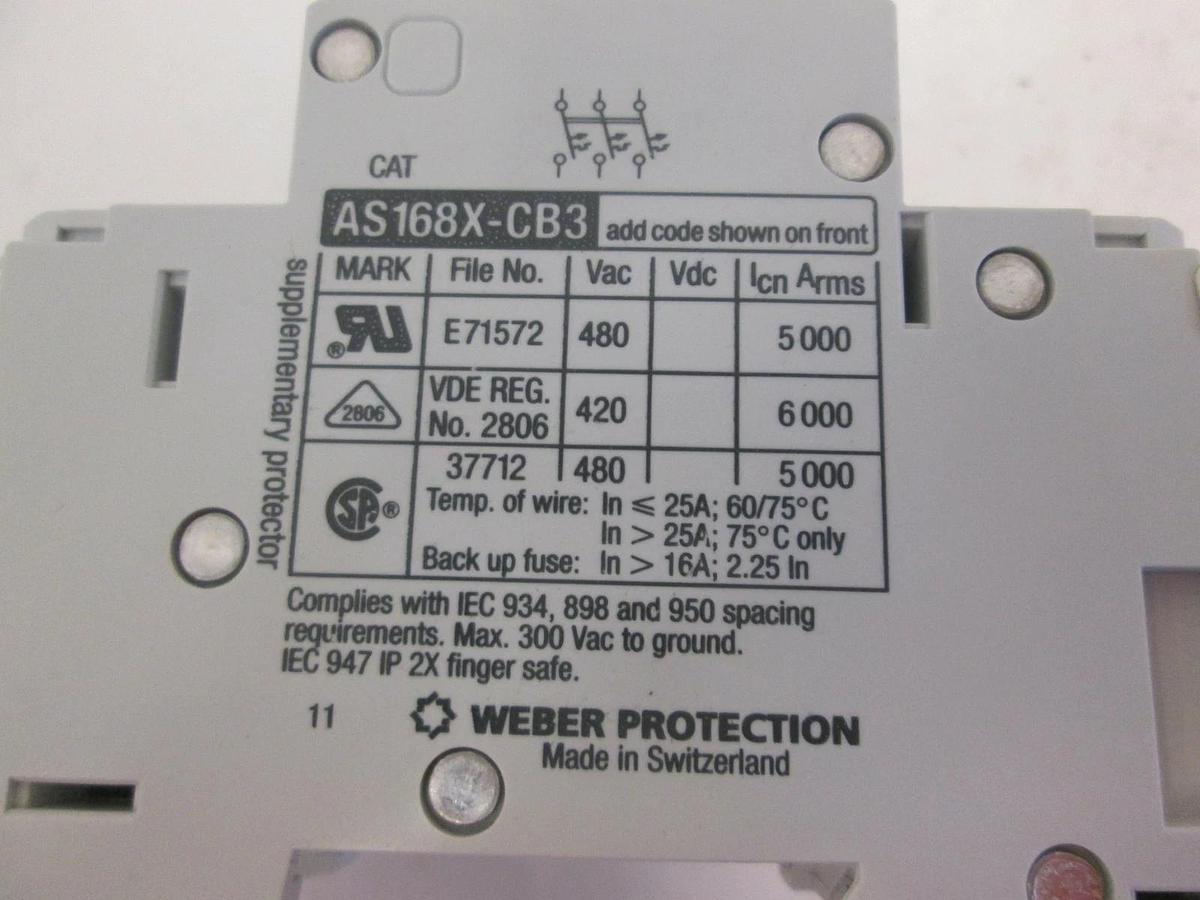 Used Allen Bradley AS168X-CB3, 3 Pole Circuit Breaker- Used
