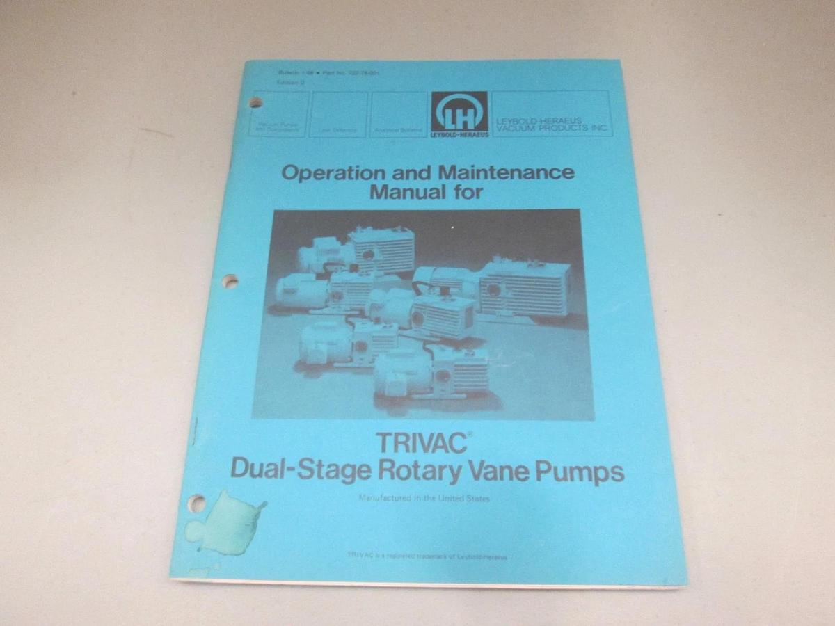 Used Leybold-Heraeus, Operation and Maintence Manual for TRIVAC Rotary Pumps, Used
