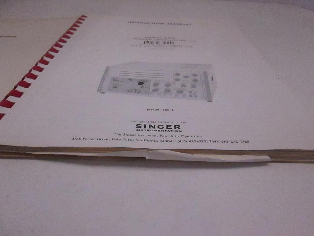 Used Singer Model 650 Sweep Oscillator Plug-In Units Instruction Manual, Used