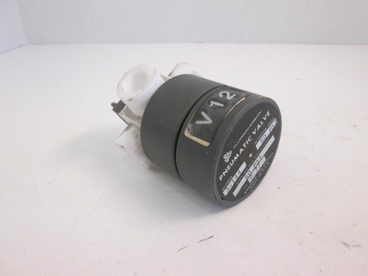 Used Fluorocarbon NV3-144 High Purity N.O. Pneumatic Valve 1/4" 60 psi, 50 psi, Used