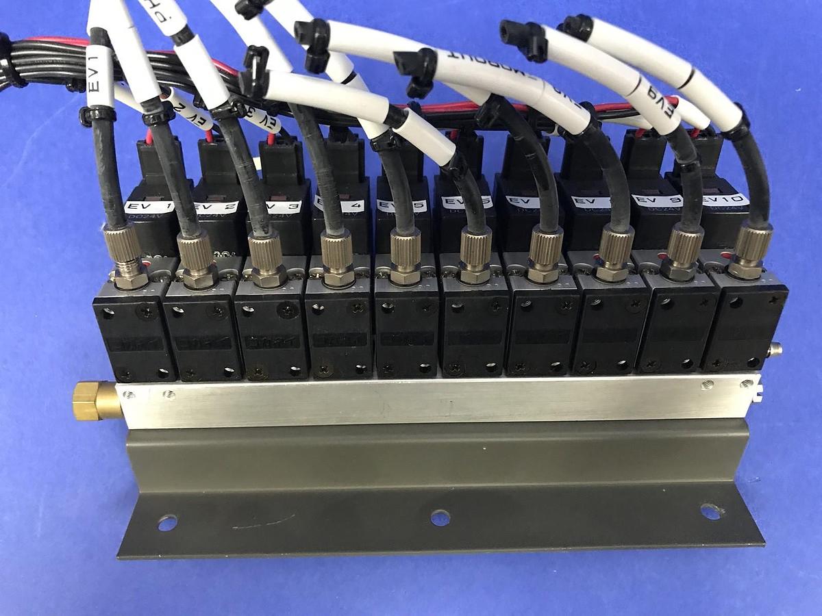 Used Koganei 030E1 Solenoid Valve Manifold Assembly - 10 Valves, Used
