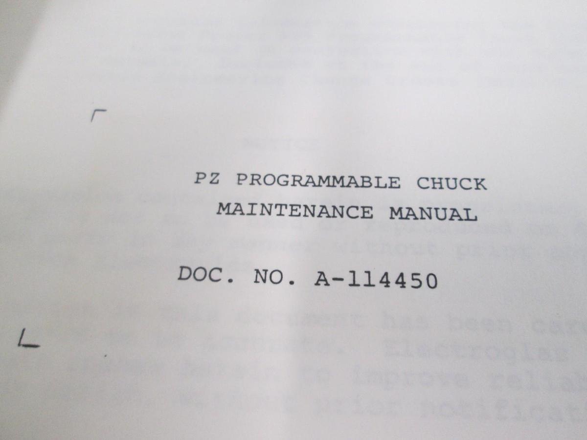 Used Electroglas, PZ Programmable Chuck Maintenance Manual, A-1114450, Used