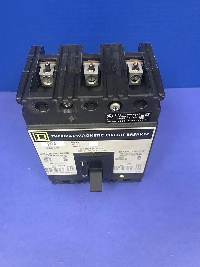 Used Square D FAL34020 Thermal-Magnetic Circuit Breaker, 20A, Used