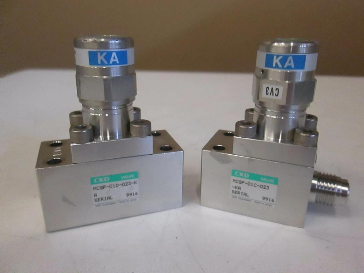 Used CKD Valve MCGP-01D-023-KA, MCGP-01C-023-KA w/ 1/4" Tube, 2.3kPa, Used