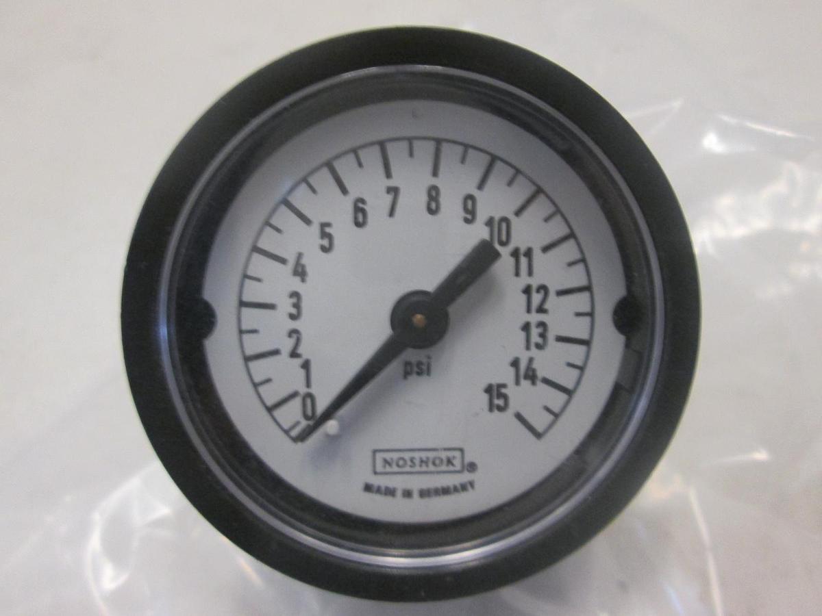 Used NOSHOK, 209-028, 0-15 PSI PRESSURE GAUGE, New