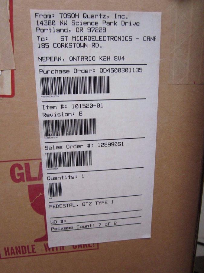SVG VTR 7000 101520-01 Quartz Pedestal, Type 1, Tosoh