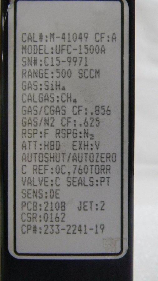Used Unit UFC-1500A, Mass Flow Controller, Gas- SiH4, Range- 500 SCCM, 1/4" M I/O