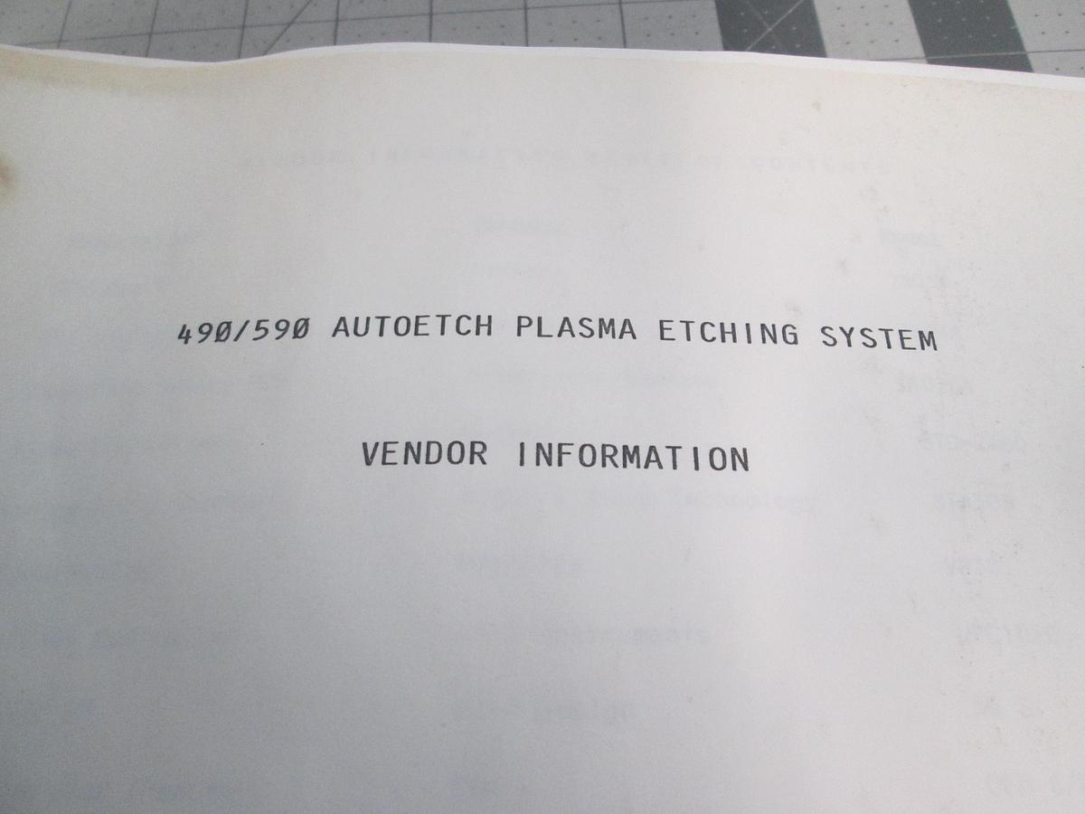 Used LAM Research, 490/590 Autoetch Plasma Etching System, Vendor Information, Used