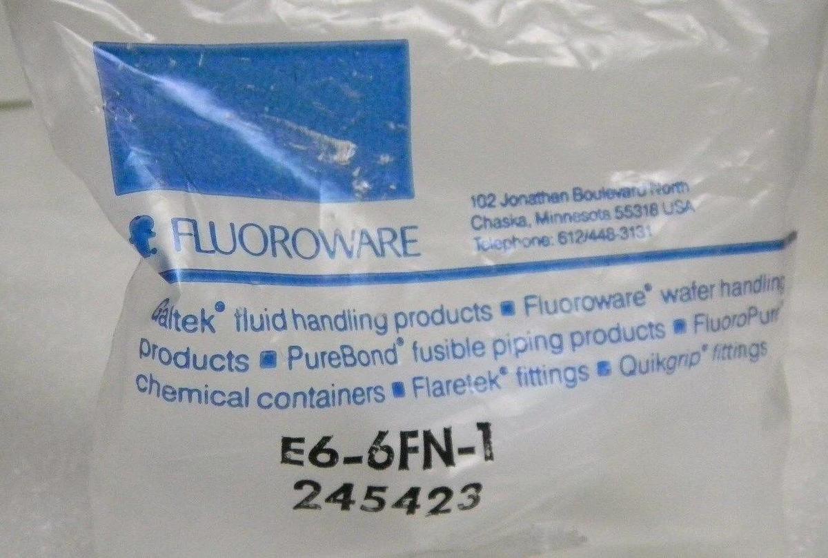 Fluoroware Flaretek Elbow Adapter Fitting E6-6FN-1, 3/8" In/Out, New