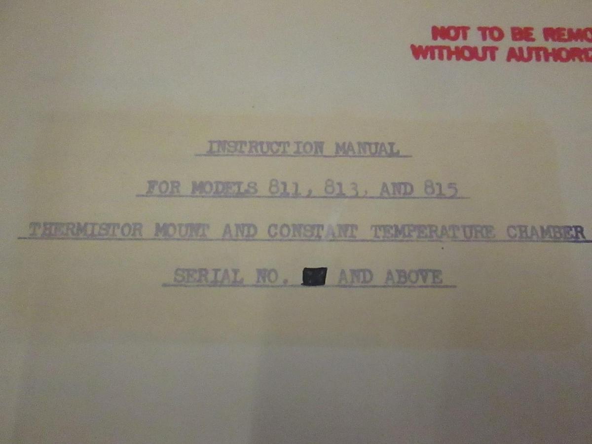 Used Weinschel Models 811,813,815 Thermistor Mount Instruction Manual, Used