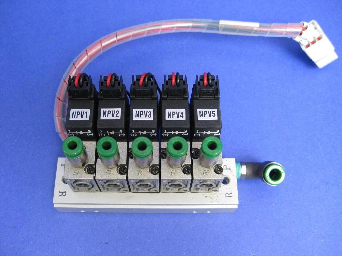 Used SMC VZ110 Solenoid Valve Manifold Assembly, with 5 Valves, Used