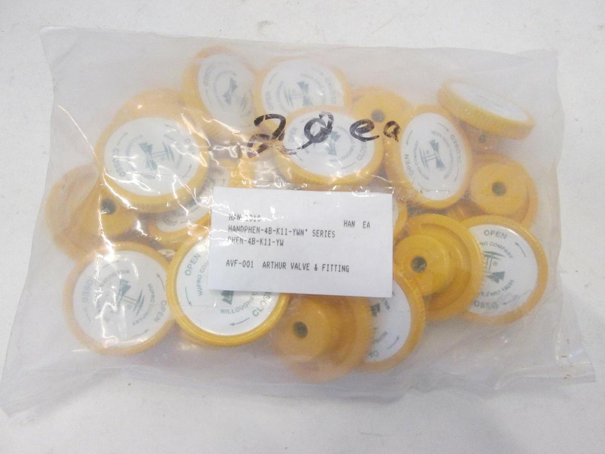 Nupro, PHEN-4B-K11 Phenolic Handle for Bellows Sealed Valve, Yellow, Lot of 20