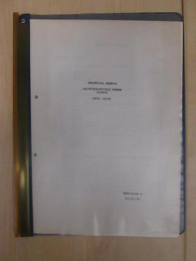 Used Technical Manual For Uninterruptible Power Source, ABCE 1500R, Used