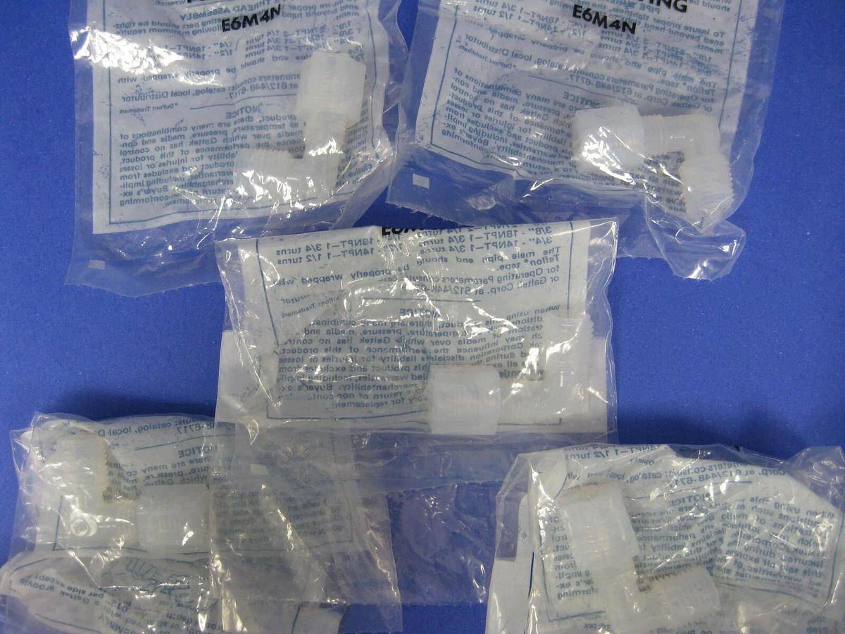 Galtek Entegris E6M-4N PFA Elbow Adapter, 6mm Tube, 1/4" MNPT, Lot of 5 NEW
