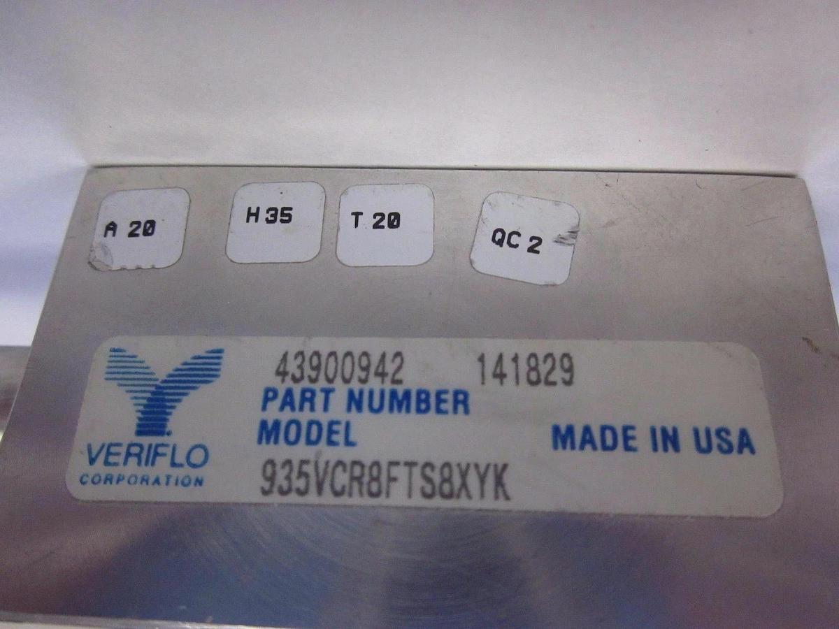 Used Veriflo 935VCR8FTS8XYK High Flow Valve, High Purity, 1/2"Tube x 1/2"FVCR
