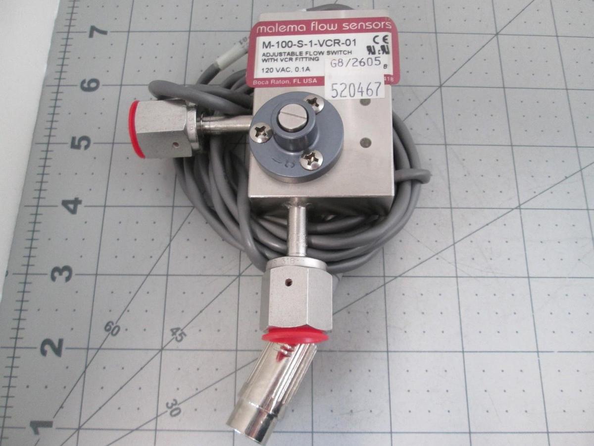 Used Malema, M-100-S-1-VCR-01, Adjustable Flow Switch Sensor w/VCR, New