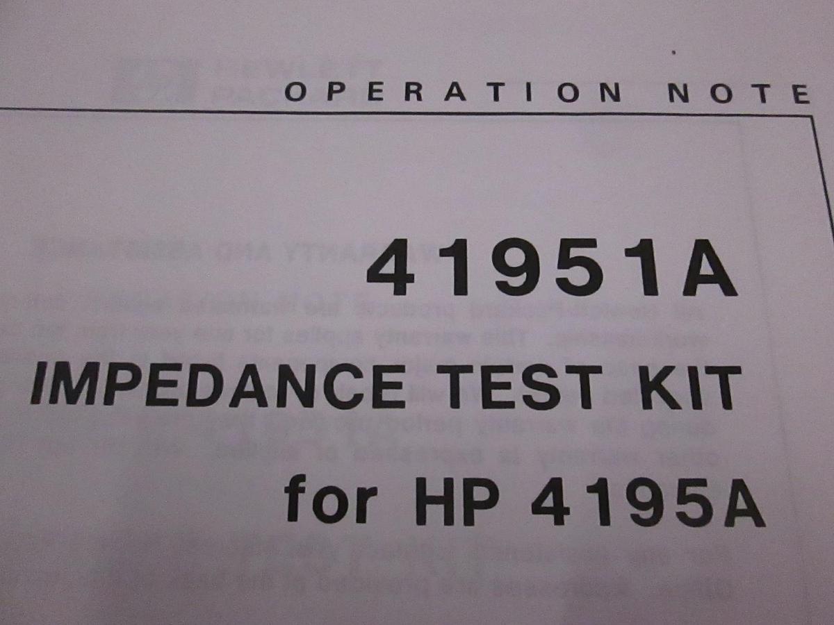 Used HP 41951A Impedance Test Kit Operating Note, Used