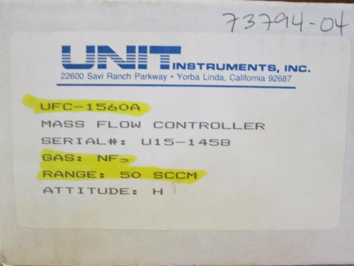 Used Unit UFC-1560A, MFC, Mass Flow Controller, NF3, 50 SCCM, 1/4" VCR, Used