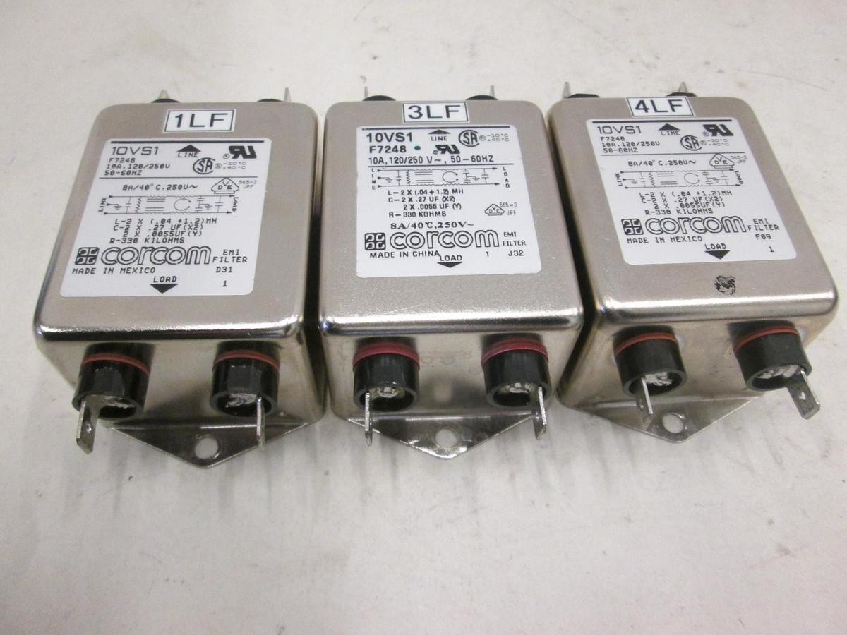 Used Corcom, 10VS1, F7248, 8A/40C, 250V, EMI Filter, New, Lot of 3