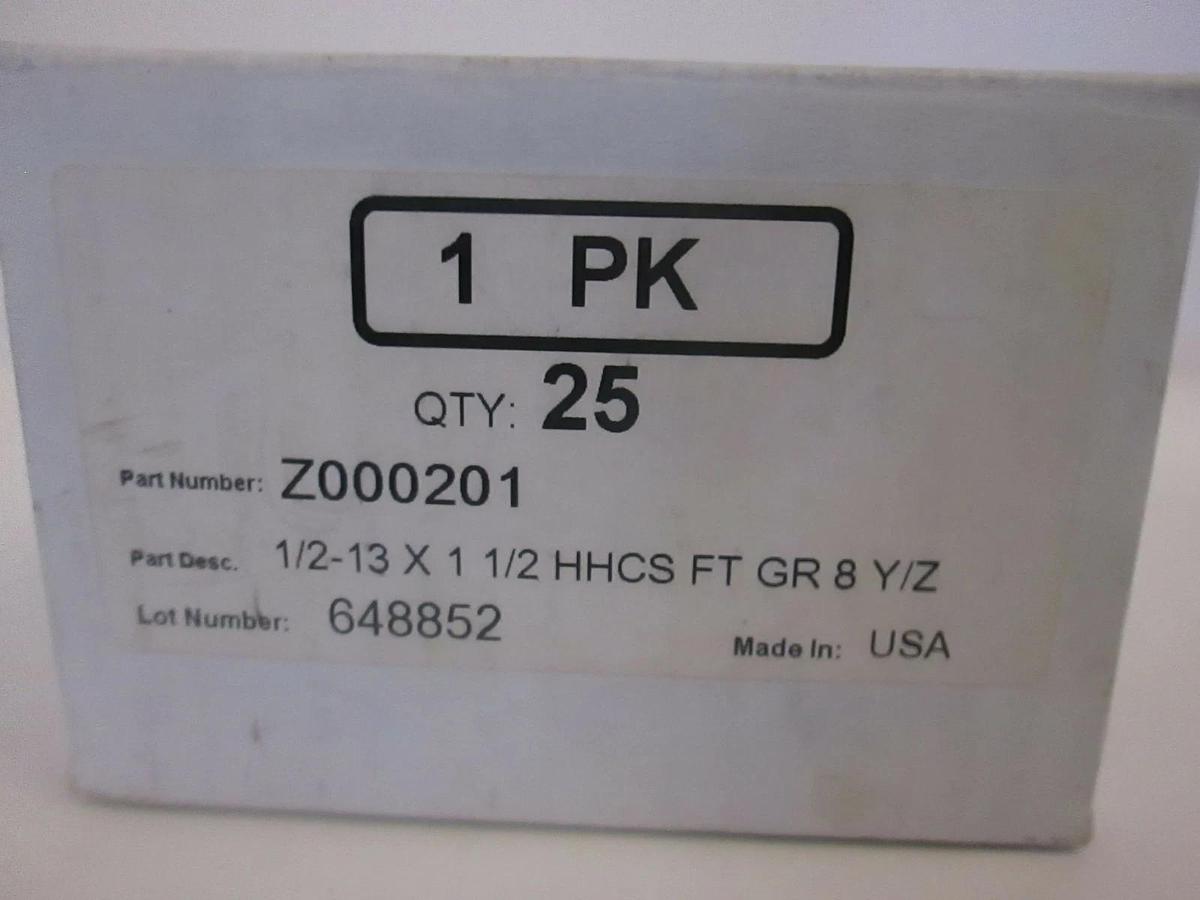 1/2-13 x 1 1/2 HHCSFT GR 8 Y/Z, Z000201, New, Lot of 25