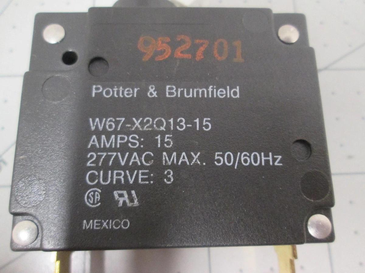 Used Potter & Brumfield, W67-X2Q13-15, 15A, Single Pole Circuit Breaker, Used