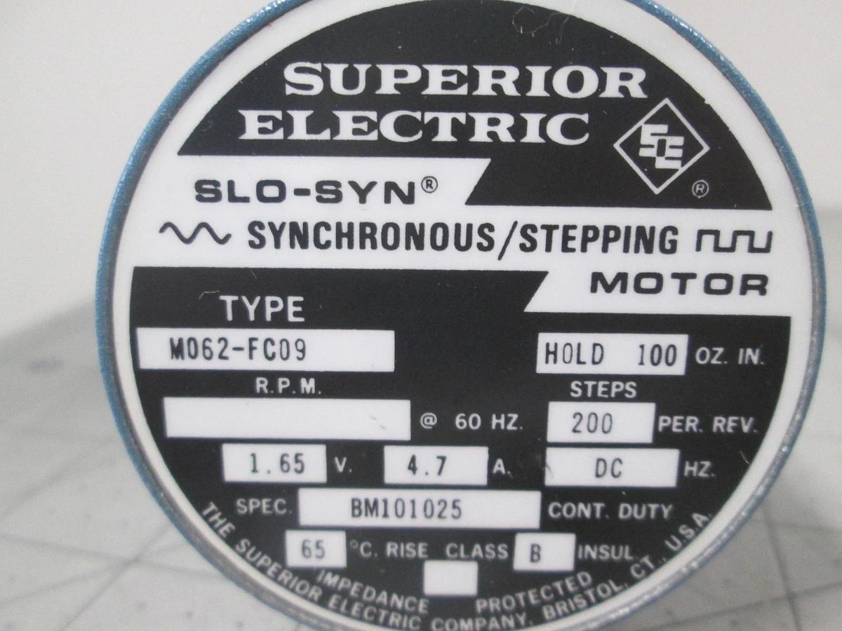 Used Superior Electric, M062-FC09, Synchronous/ Stepping Motor, 1.65V, 4.7A, Used