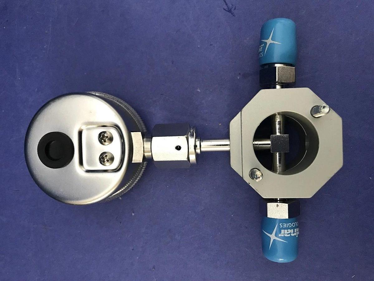 Used Semi Gas Systems Pressure Gauge Assy, 30-0-30, w/ Tee Fitting & 1/4" MVCR Ports