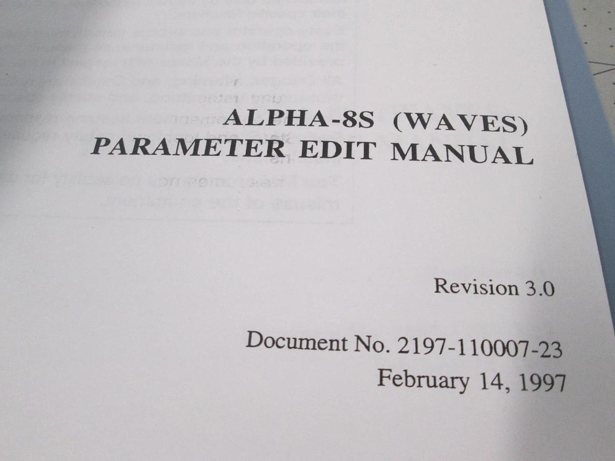 Used TEL Tokyo, ALPHA-8SW, Parameter Edit Manual, REV 3.0, Used