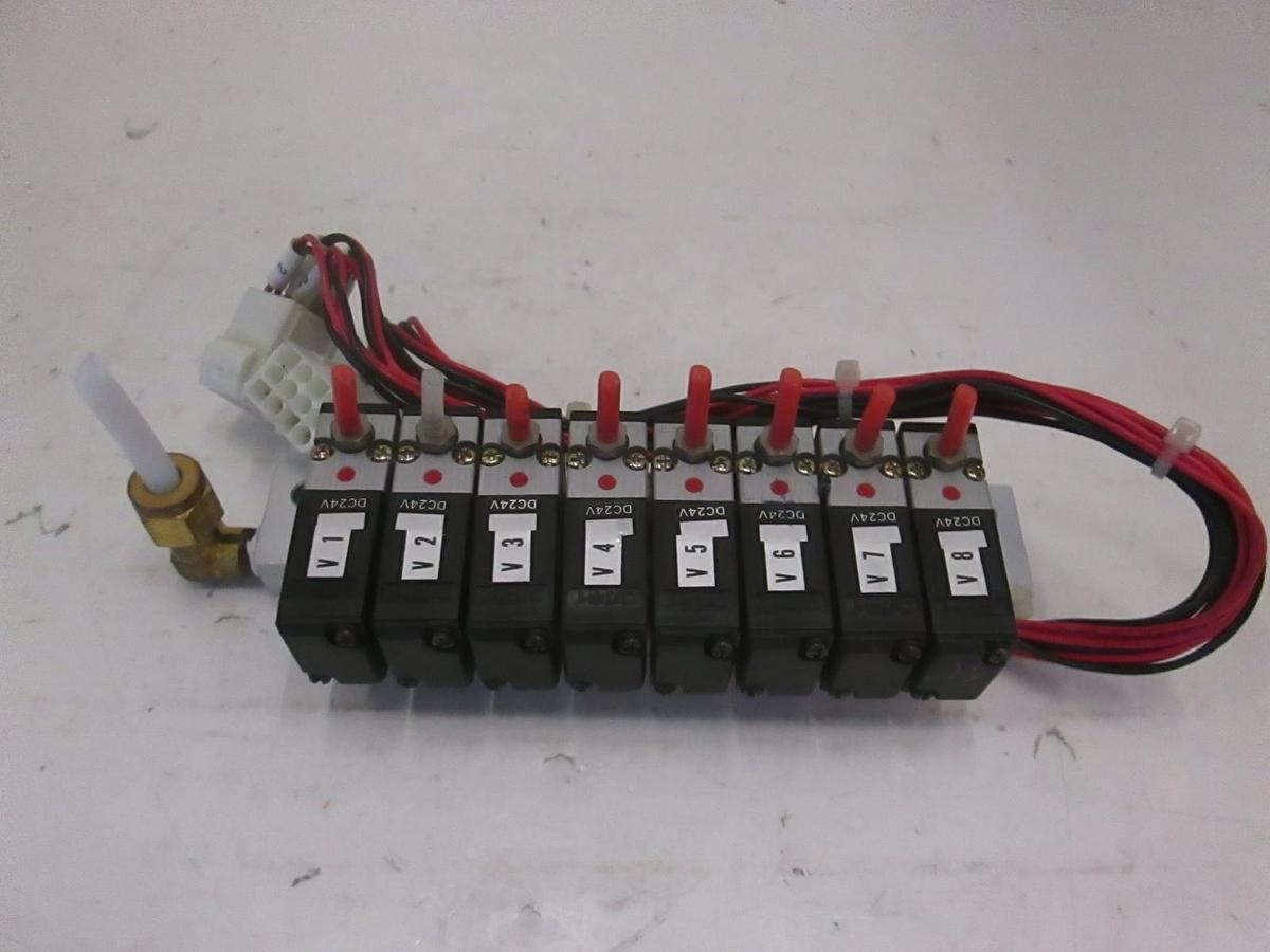 Used Koganei 030E1 Solenoid Valve Manifold Assembly - 8 Valves, Used