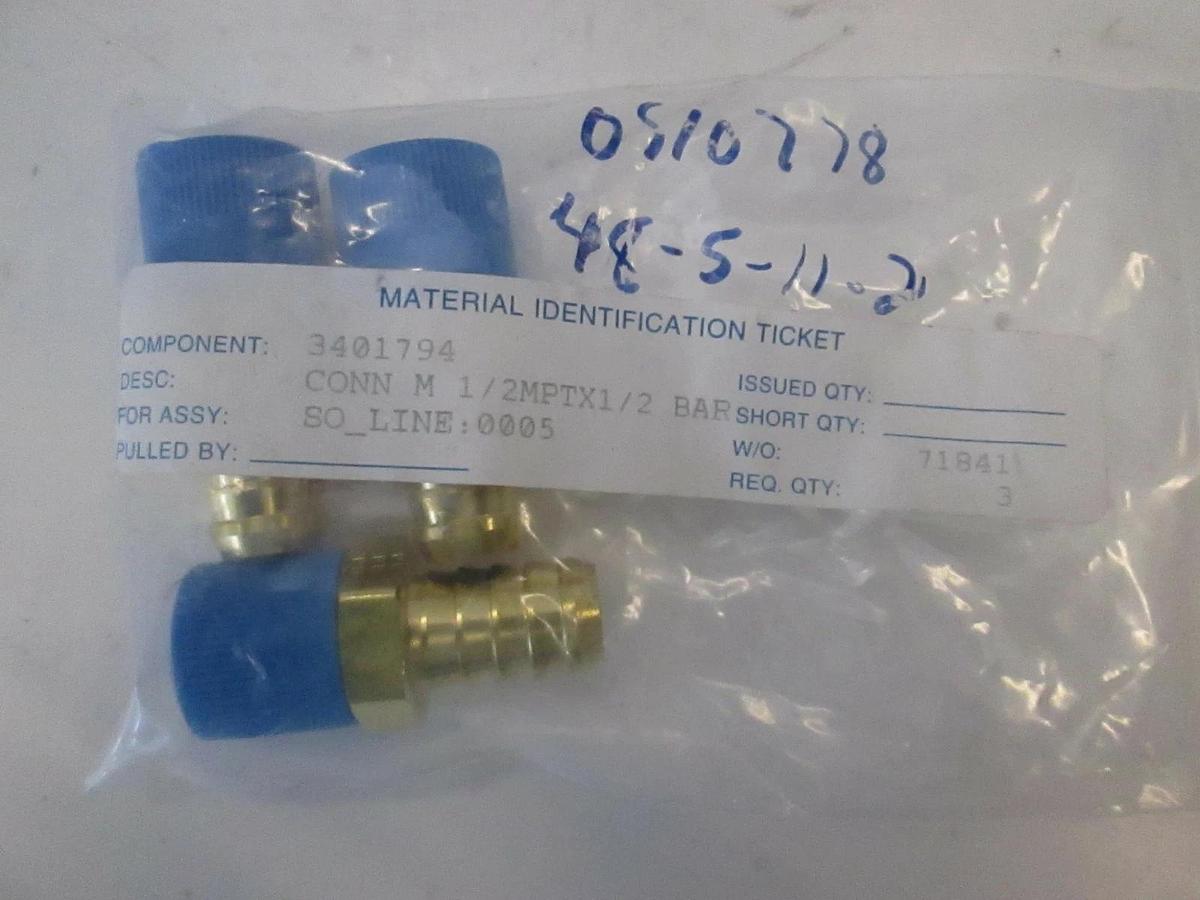 AMAT Connector Male 1/2MPT x 1/2 Bar, New, Lot of 3