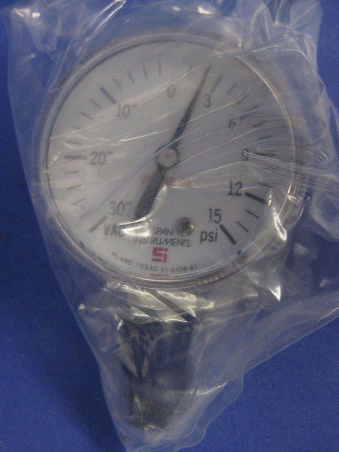 Used Span Instruments Gauge S122-30-15 Range: 30-0-15 PSI, 1/4" MVCR, NEW in BOX