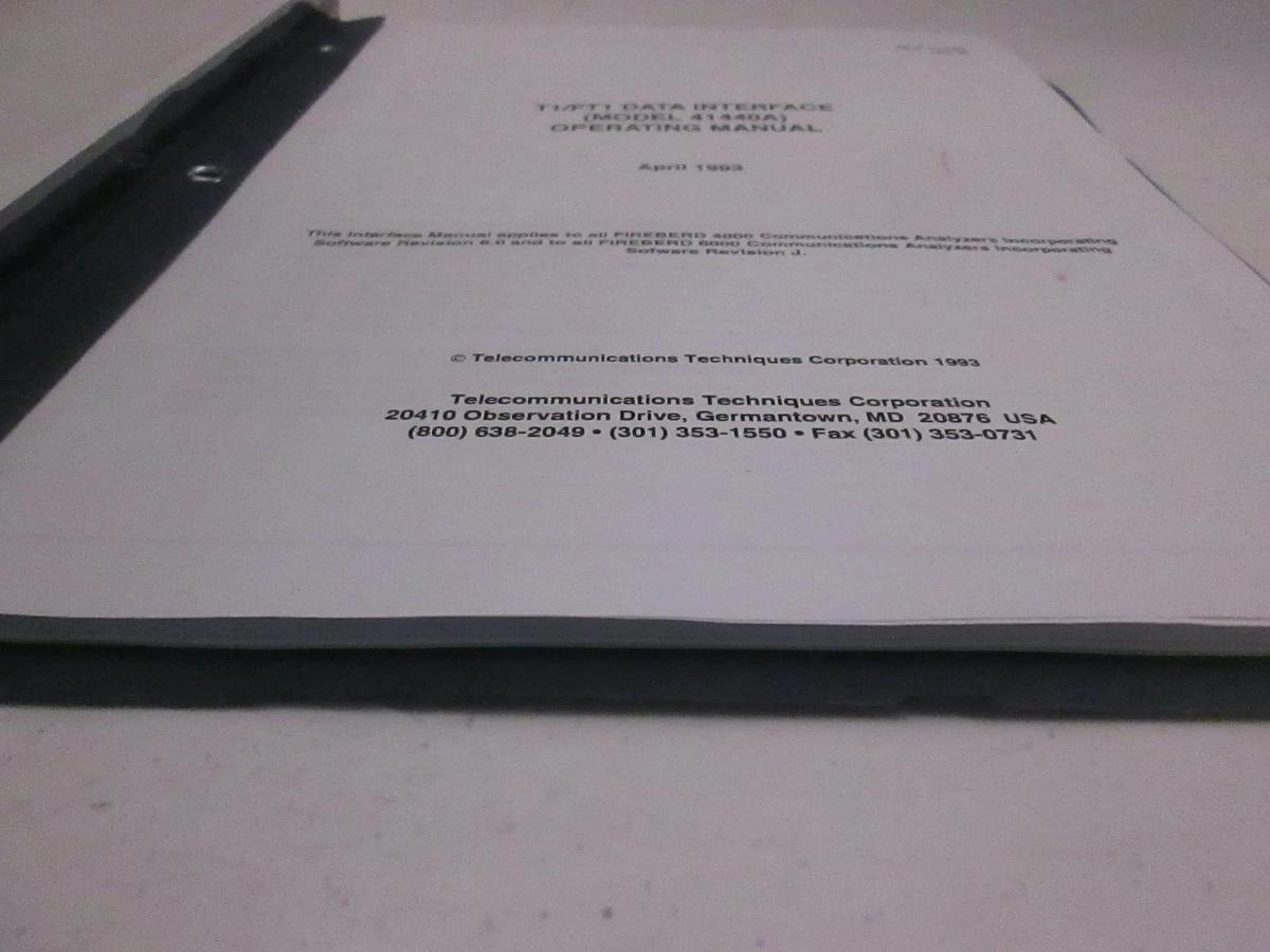 Used TTC T1/FT1 Data Interface Model 41440A Operating Manual, Used