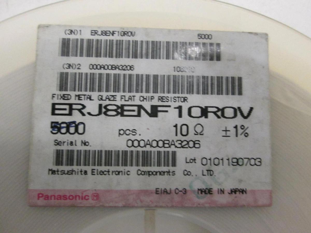 Panasonic, Fixed Metal Glaze Flat Chip Resistor, ERJ8ENF10ROV, New, Lot of 4500