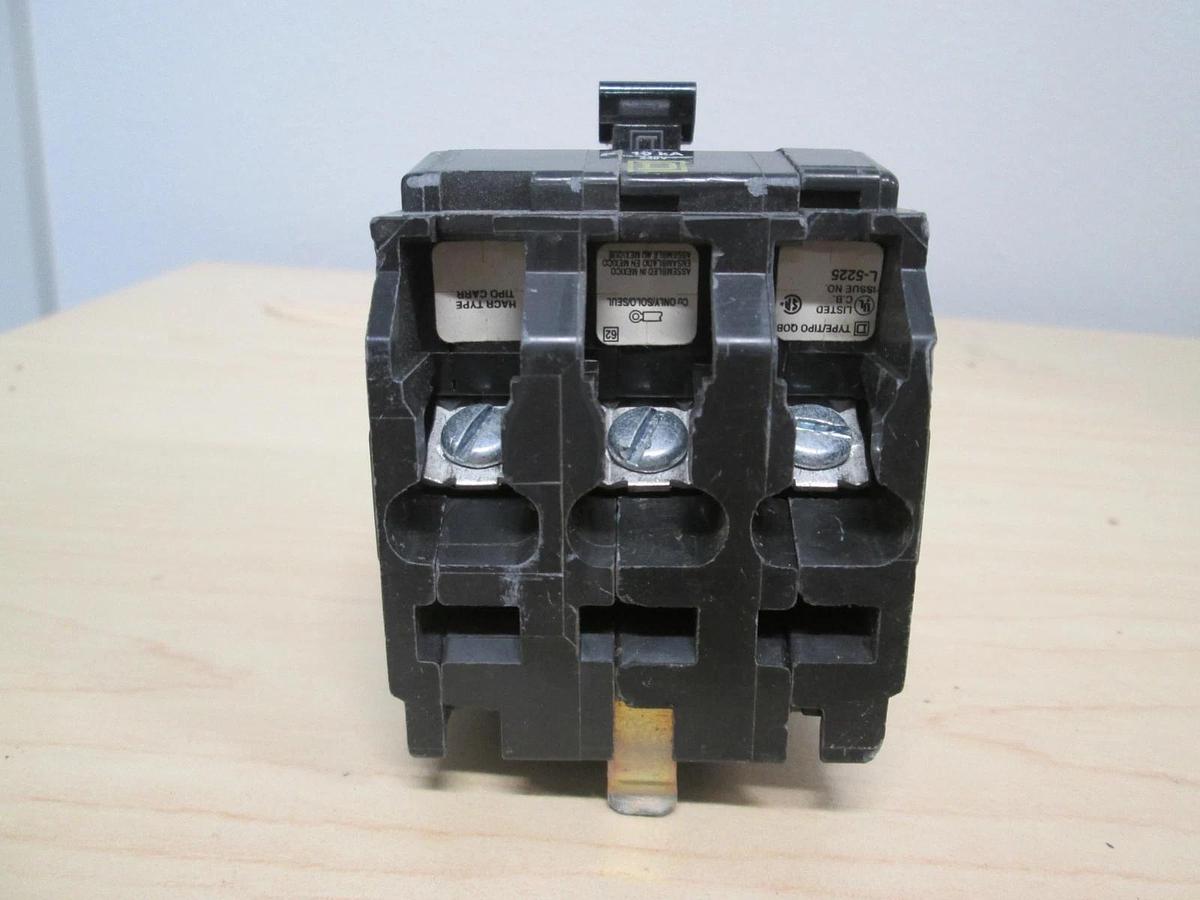 Used Square D, L-5225, Type QOB, 3 Pole Circuit Breaker, 20A, Used