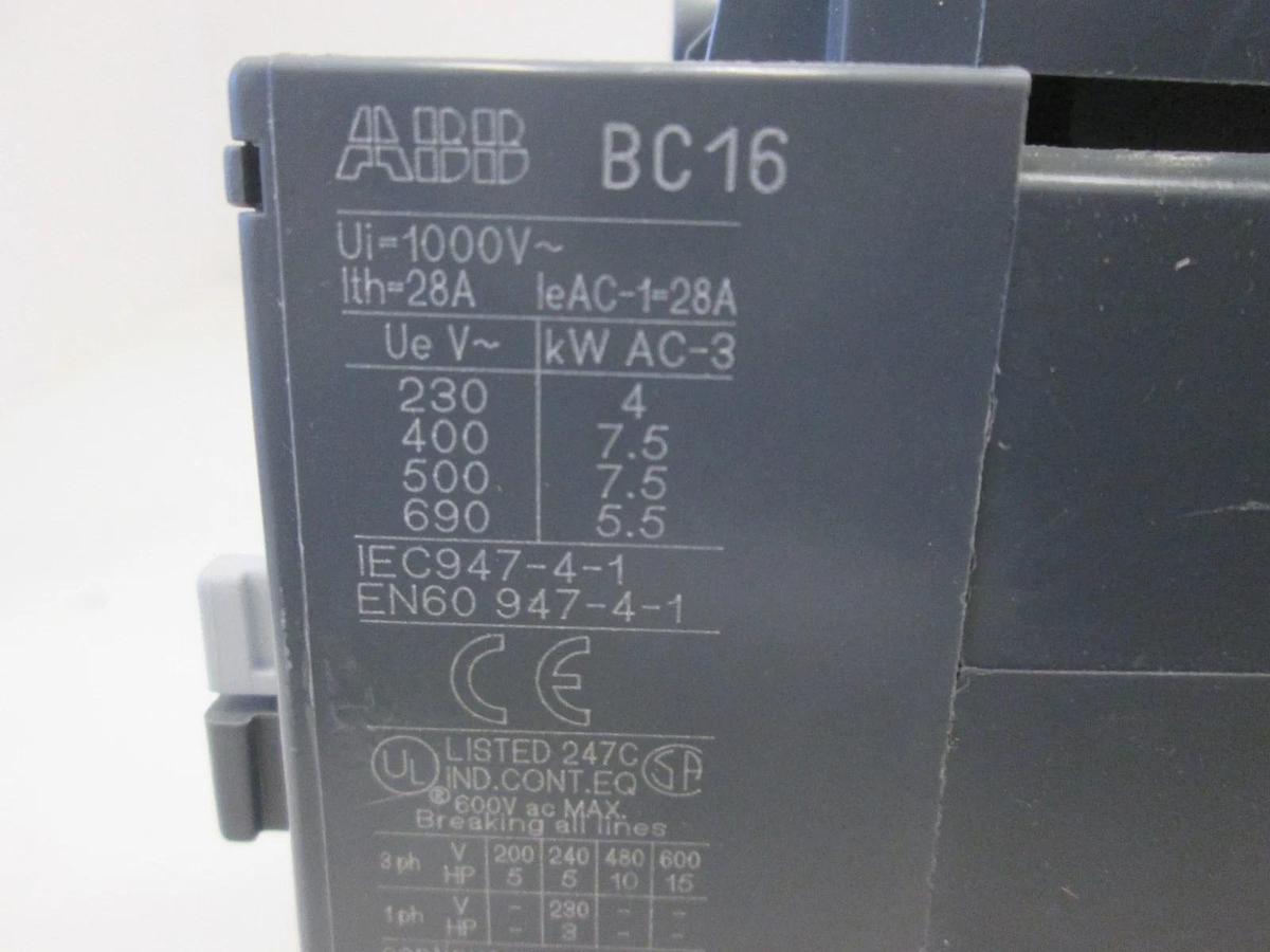 Used ABB, BC16-30-10 Contactor, 28A, 24VDC, Used