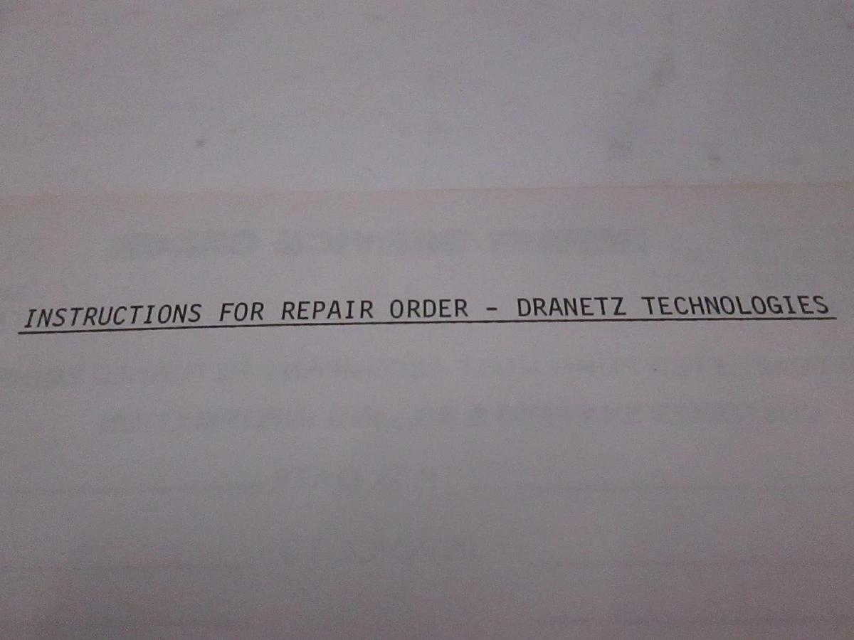 Used Dranetz TM-106705-ADD Instructions For Repair Order, Options 101/102, Used