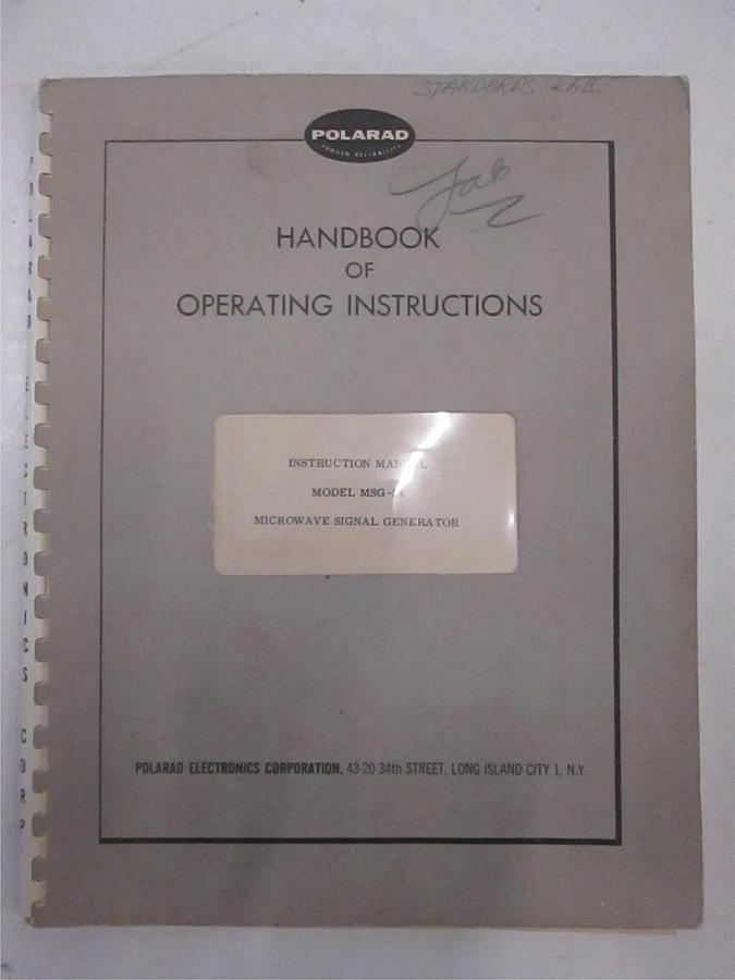 Used Polarad Model MSG-34 Microwave Signal Generator Instruction Manual, Used