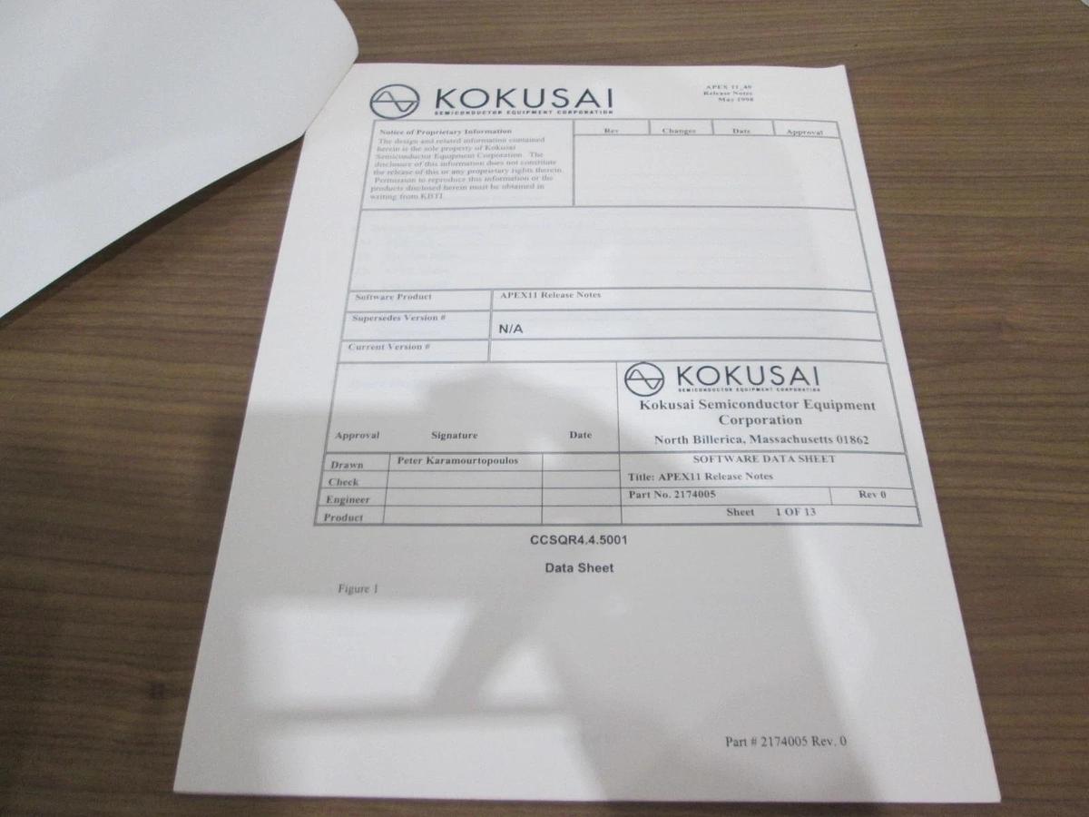 Used Kokusai, 2174005, Apex 11 Software Release Notes, Used