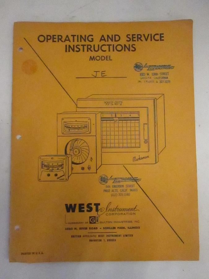 Used GI Operating and Service Instructions for Model JE, Used