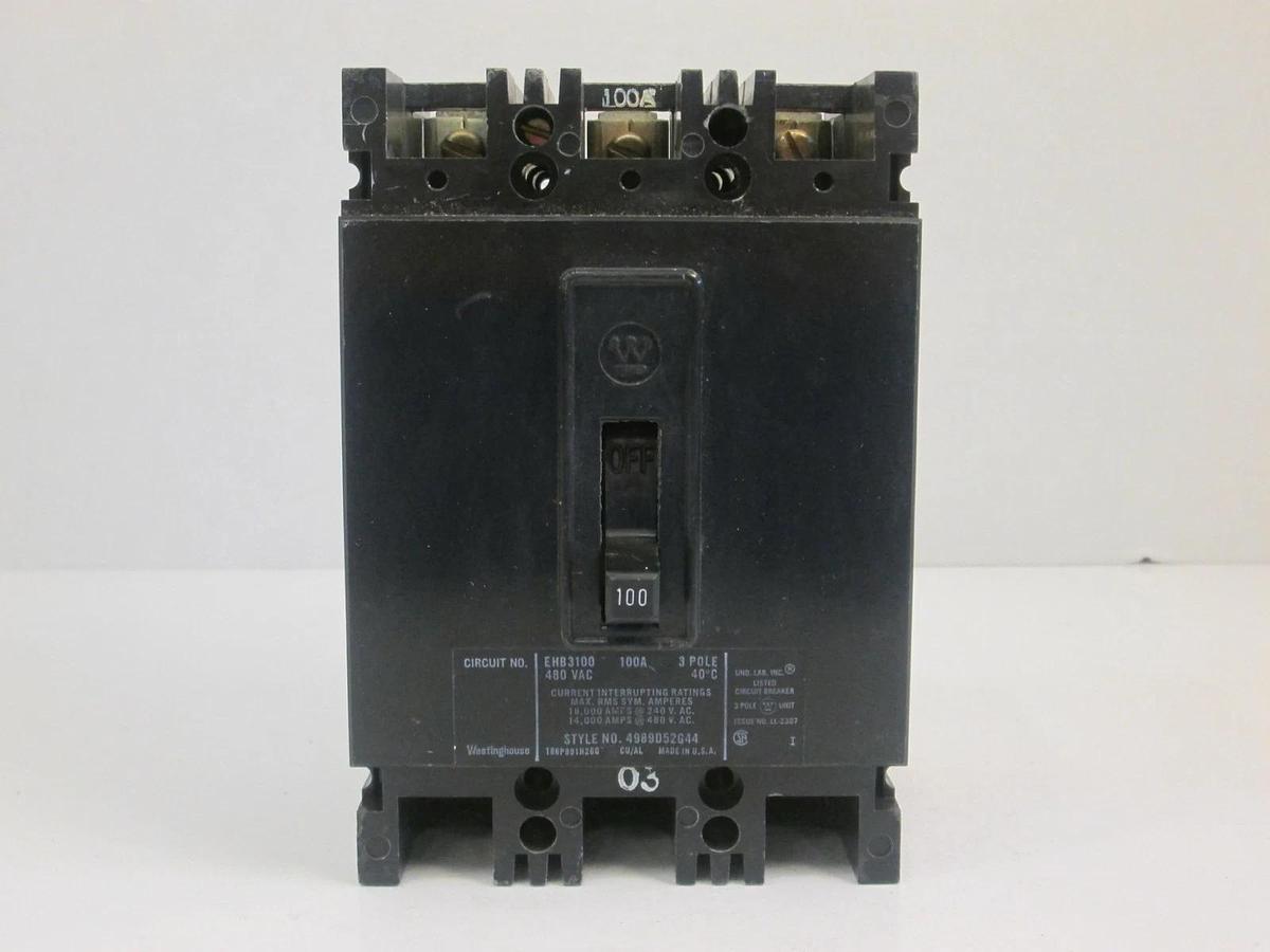 Used Westinghouse EHB3100 Circuit Breaker, 480 VAC 100A, 3 Pole