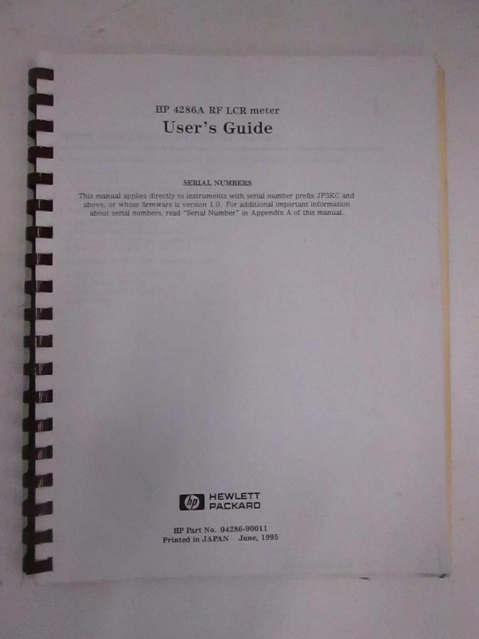 Used HP 4286A RF LCR Meter User's Guide, Used