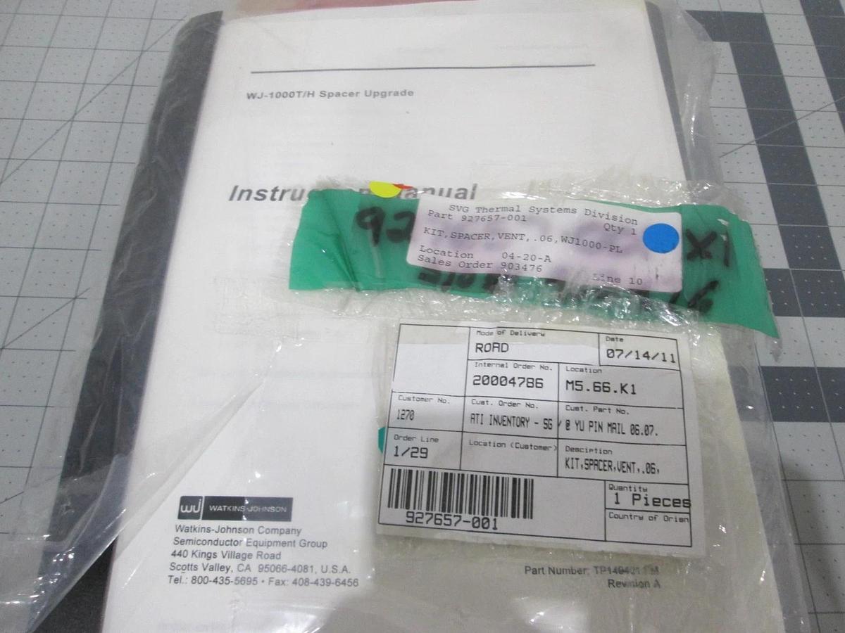 Watkins Johnson, Vent Spacer Kit for WJ1000 APCVD System, 927657-001, New
