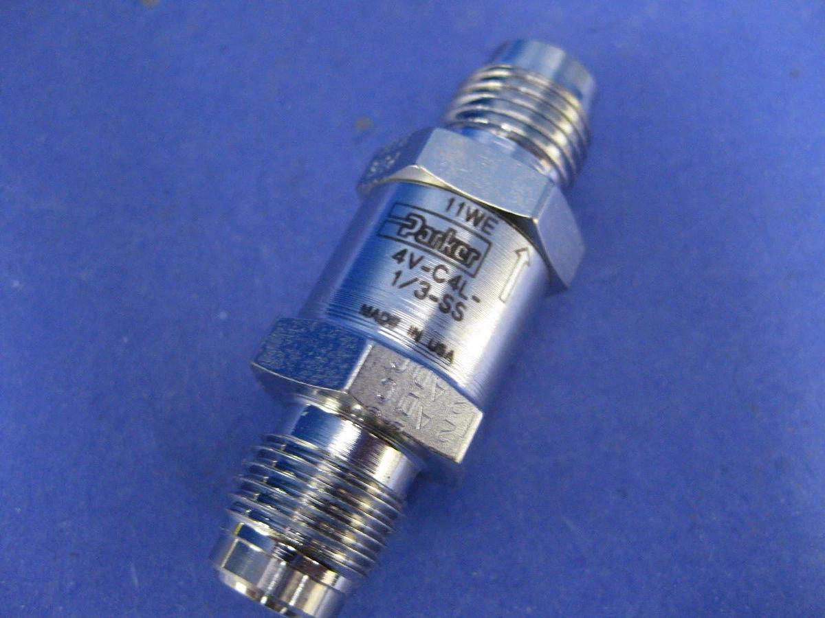 Used Parker 4V-C4L-1/3-SS, Inline Check Valve, 1/4" MVCR, LOT of 2