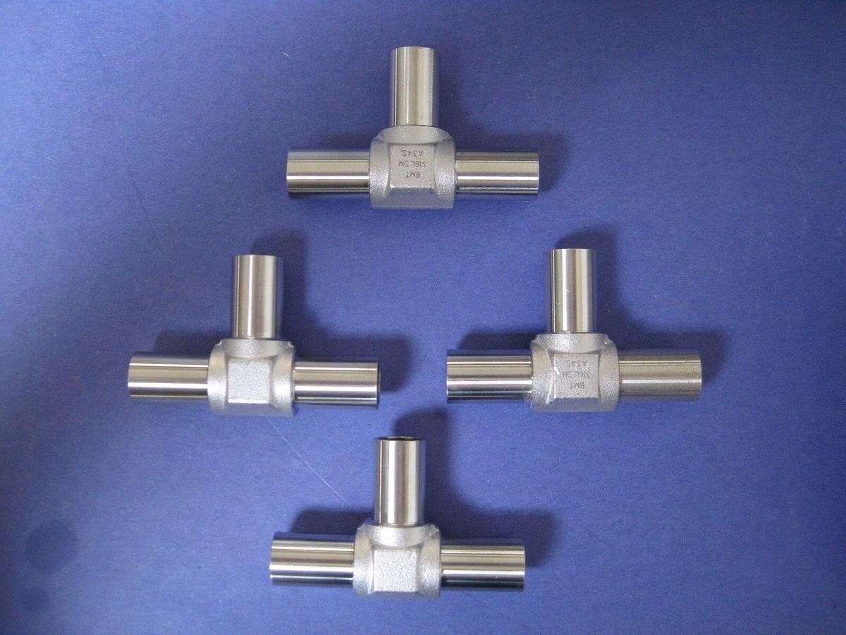 Stainless Steel 1/2" Tube Butt Weld Tee Union Tee, BMT, Lot of 4, New